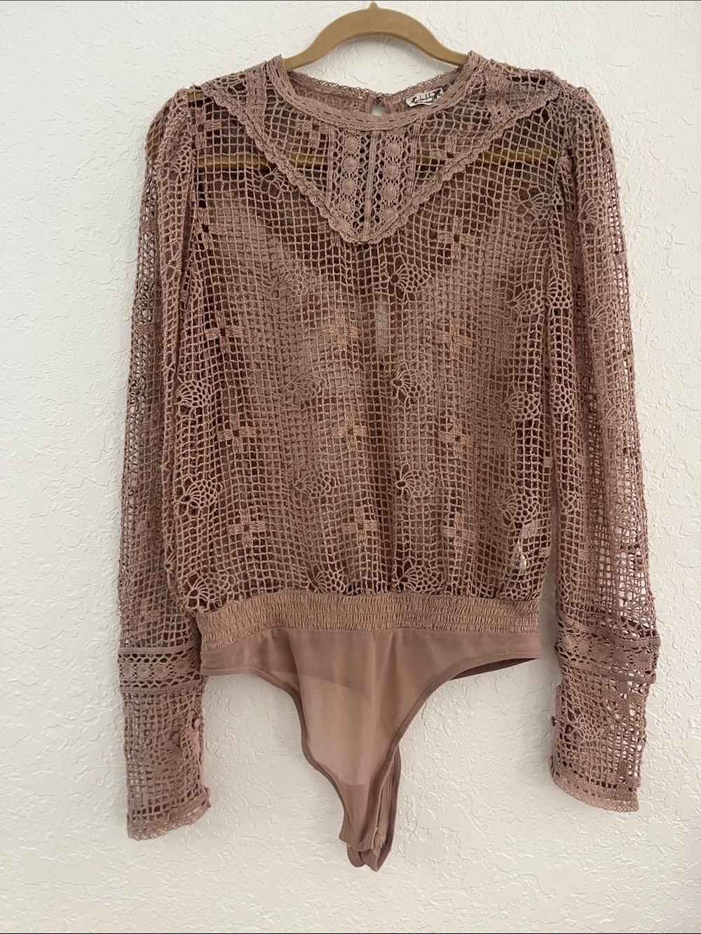 Anthropologie Crochet Lace Bodysuit Sweater - Mauve